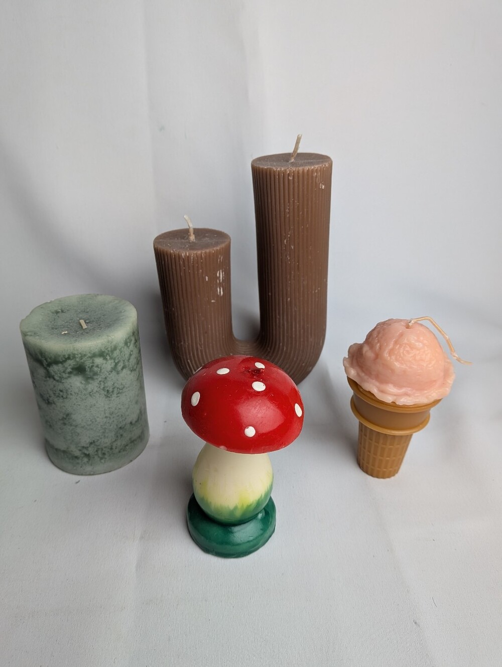 BUNDLE 4 Candles Very Original Ice Cream Cone Mushroom Art Deco Style